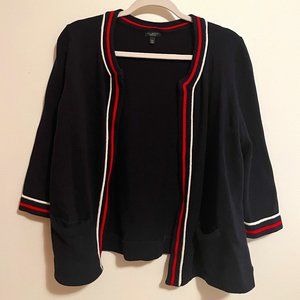 Talbots Black Cardigan with Red and White Trim